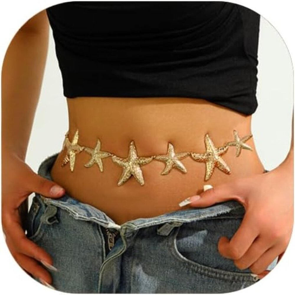 Seashell Starfish Waist Chain for Women Boho Conch Belly Body Chains Summer Beac